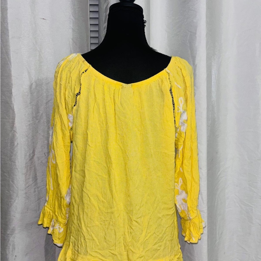 Sunny Yellow Blouse with Floral Accents